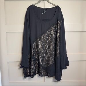 Catherines Black Label Lined Black Lace Bell Sleeves Tunic Top Plus Size 5X